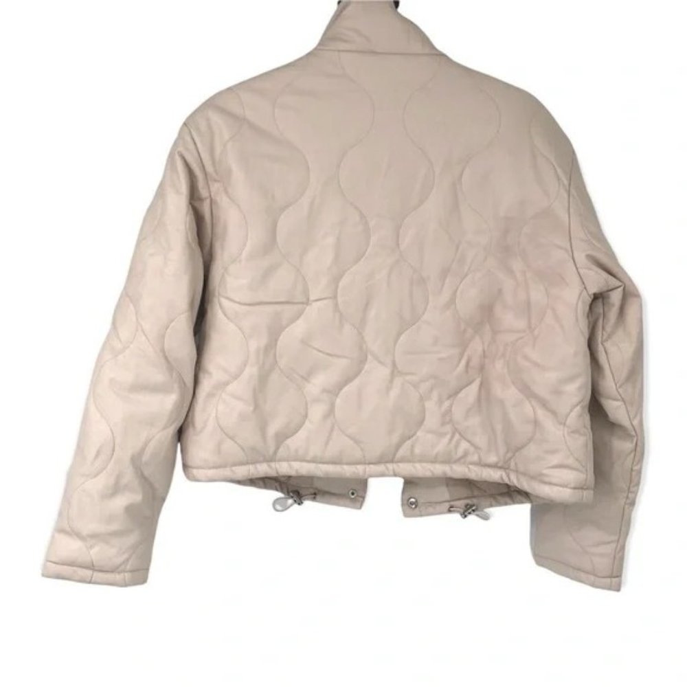SOLD! NEW Zara Quilted Faux Ecru Leather High Neck Down Puffer Jacket Coat - Picture 9 of 9